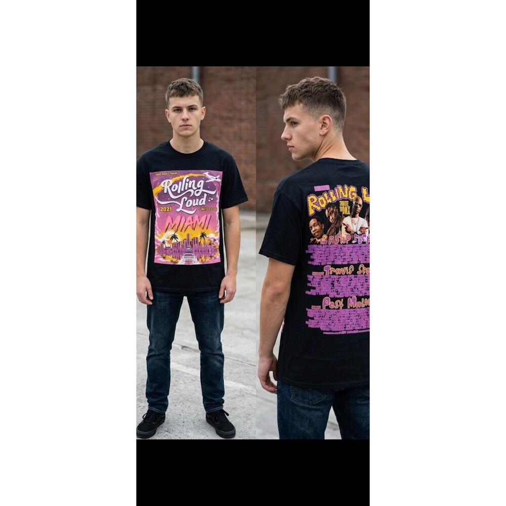 REPRINT Rolling Loud Shirt Men 2021 Black Music Hip Hop Concert Festival Miami M